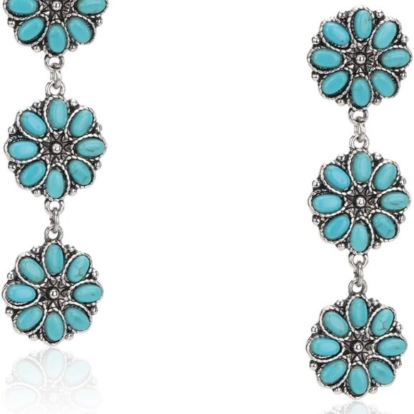 Rustic Couture's Western Turquoise Earrings for Women Statement Western Country - Picture 7 of 7